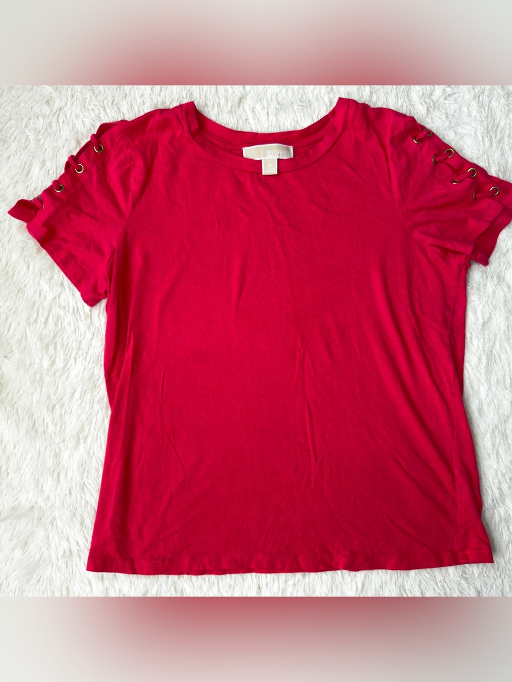 Michael Kors fuchsia Short Sleeve Lace-Up Shoulder Tee